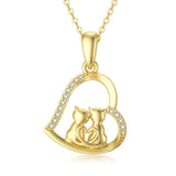 14K Solid Gold Cat Necklace for Women Cat Lover Gift Eternal Love Heart Necklace for Wife Girlfriend and Mom
