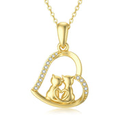 14K Solid Gold Cat Necklace for Women Cat Lover Gift Eternal Love Heart Necklace for Wife Girlfriend and Mom
