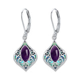 925 Sterling Silver Teardrop Bohemian Irish Celtic Drop Dangle Earrings Abalone Shell Filigree Jewelry Gifts For Women