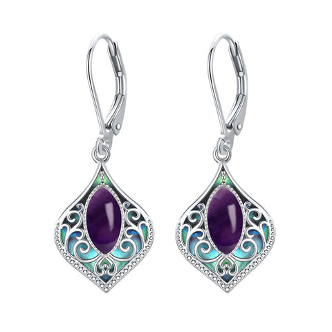 925 Sterling Silver Teardrop Bohemian Irish Celtic Drop Dangle Earrings Abalone Shell Filigree Jewelry Gifts For Women