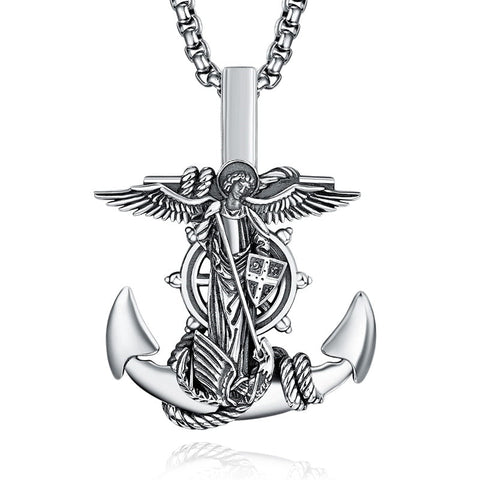 925 Sterling Silver Patron Saint Necklace  Amulet Necklace Cross Jewelry for Men with 2.5mm 22"+2" Rolo Chain