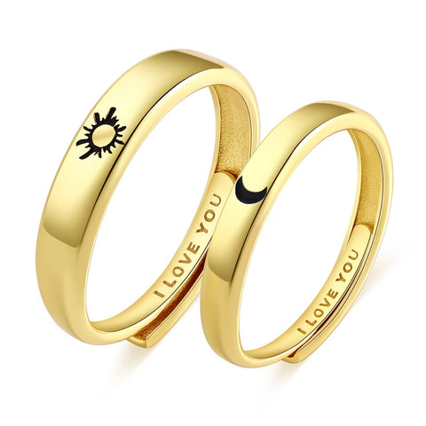 925 Silver Rings Custom Adjustable Sun and Moon Matching Rings Engraved I Love You Couples Rings Wedding