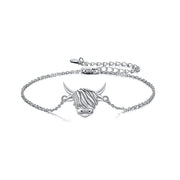Animal Bracelet Sterling Silver Highland Cow Bracelet Cute Animal Jewelry for Women Girls Gifts