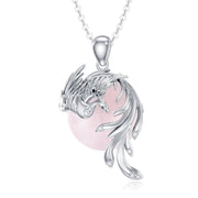 925 Silver Dragon/ Wyvern Rose Quartz Necklace Silver Phoenix Necklace Gift for Women