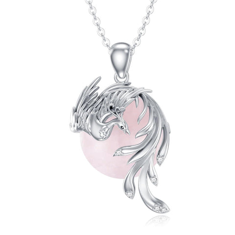 925 Silver Dragon/ Wyvern Rose Quartz Necklace Silver Phoenix Necklace Gift for Women