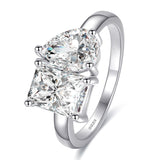 925 Sterling Silver Engagement Ring 1.5ct Double Stone Ring Emerald & Pear Cut Wedding Eternity Ring Cubic Zirconia