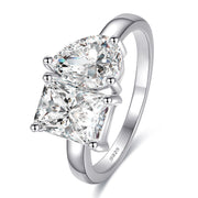 925 Sterling Silver Engagement Ring 1.5ct Double Stone Ring Emerald & Pear Cut Wedding Eternity Ring Cubic Zirconia