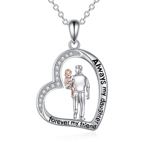 925 Sterling Silver Father Daughter Heart Pendant Necklace from Dad I Love You Forever Jewelry