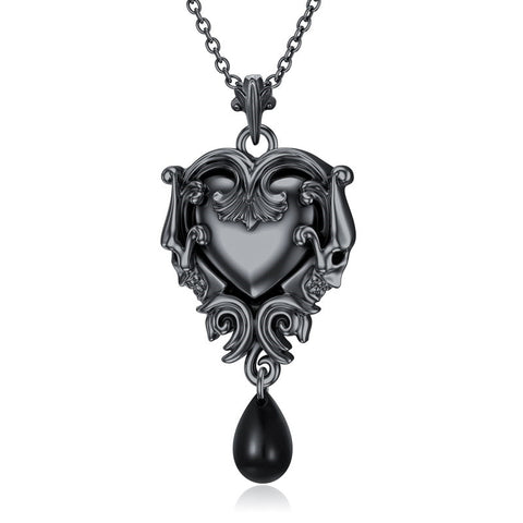Witches Heart Pendant Necklace 925 Sterling Silver Gothic Jewelry Goth Halloween Gifts for Wome