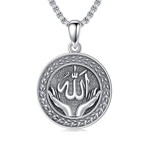 Allah Pendant Necklace 925 Sterling Silver Islamic Muslim Religious Jewelry Gifts for Men Women