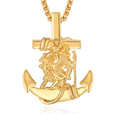 925 Sterling Silver Patron Saint Necklace  Amulet Necklace Cross Jewelry for Men with 2.5mm 22"+2" Rolo Chain