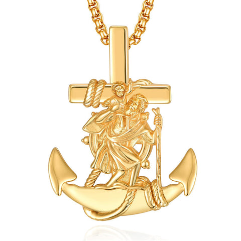 925 Sterling Silver Patron Saint Necklace  Amulet Necklace Cross Jewelry for Men with 2.5mm 22"+2" Rolo Chain