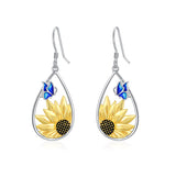 Sunflower Teardrop Dangle Earrings 925 Sterling Silver Boho Bohemian Sunflower Hook Earrings for Women Girls