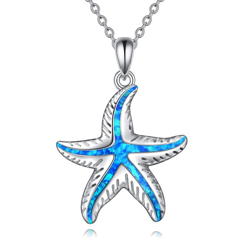 925 Sterling Silver Ocean Jewelry Created Opal Cute Turtle/Dolphin/Starfish  Necklace Birthday Gifts for Women Girls