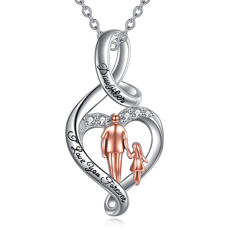 925 Sterling Silver Father Daughter Heart Pendant Necklace from Dad I Love You Forever Jewelry