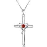 925 Sterling Silver Cross Necklace for Women Men CZ Birthstone Necklaces Gifts for Mother's Day Birthday