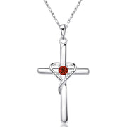925 Sterling Silver Cross Necklace for Women Men CZ Birthstone Necklaces Gifts for Mother's Day Birthday