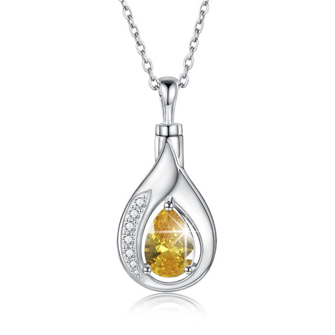 Teardrop Urn Necklace for Ashes Sterling Silver Crystal Cremation Memorial Keepake Funeral Necklace for Women