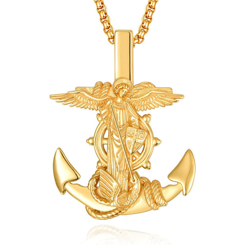925 Sterling Silver Patron Saint Necklace  Amulet Necklace Cross Jewelry for Men with 2.5mm 22"+2" Rolo Chain