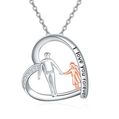 925 Sterling Silver Father Daughter Necklace Heart Pendant Necklace Father Daughter gifts for Women