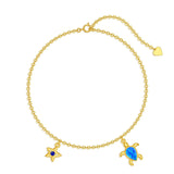 14K Gold Sea Turtle Anklet for Women  Layered Ankle Bracelet Real Gold Beach Foot Jewelry for Her