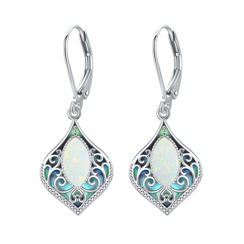 925 Sterling Silver Teardrop Bohemian Irish Celtic Drop Dangle Earrings Abalone Shell Filigree Jewelry Gifts For Women