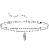 Womens Anklet 925 Sterling Silver  Layered Anklet Bracelet Dainty Beaded Chain Anklet Adjustable 11" Anklet for Women