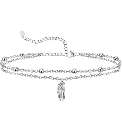 Womens Anklet 925 Sterling Silver  Layered Anklet Bracelet Dainty Beaded Chain Anklet Adjustable 11" Anklet for Women