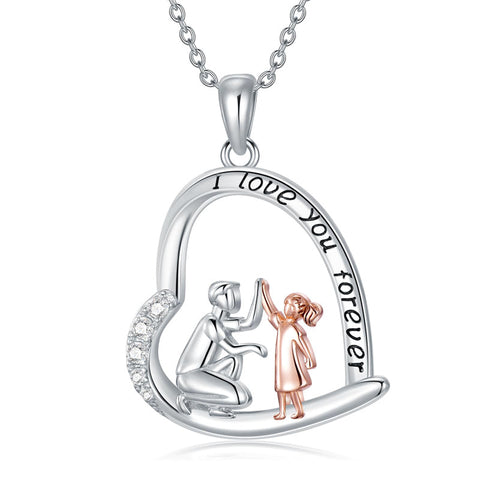 925 Sterling Silver Father Daughter Heart Pendant Necklace from Dad I Love You Forever Jewelry