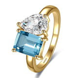 925 Sterling Silver Engagement Ring 1.5ct Double Stone Ring Emerald & Pear Cut Wedding Eternity Ring Cubic Zirconia
