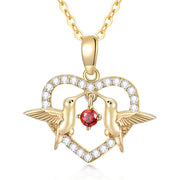 14K Gold Heart Necklace for Women, Real Yellow Gold Hummingbird Heart Pendant Necklace with Dancing Ruby, for Girls Ladies Mom Sisters