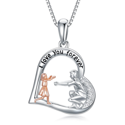 925 Sterling Silver Father Daughter Necklace Heart Pendant Necklace Father Daughter gifts for Women