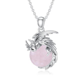 925 Silver Dragon/ Wyvern Rose Quartz Necklace Silver Phoenix Necklace Gift for Women