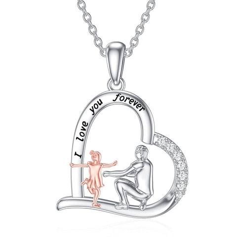 925 Sterling Silver Father Daughter Heart Pendant Necklace from Dad I Love You Forever Jewelry