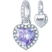 925 Sterling Silver Birthstone Charms Heart Dangle Charm Compatible with Pandora Charm Bracelet Necklace Gifts for Women
