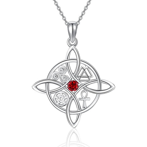 Witches Knot Necklace Sterling Silver Witches Knot Pendant Necklace Celtic Cross Witch Jewelry Witches Knot Amulet Gifts for Women Girls