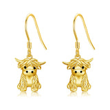 14K Real Gold Highland Cow Earrings for Women,Yellow Gold Heart Cattle Stud Earrings Jewelry Anniversary Birthday Gifts for Her