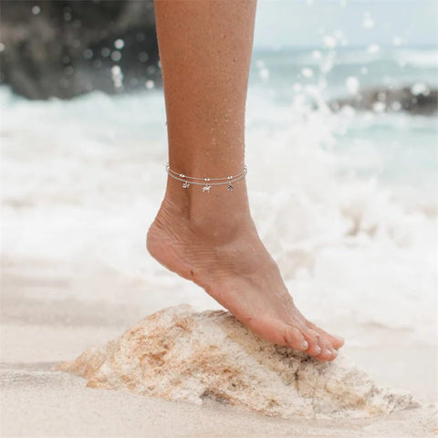 Womens Anklet 925 Sterling Silver  Layered Anklet Bracelet Dainty Beaded Chain Anklet Adjustable 11" Anklet for Women