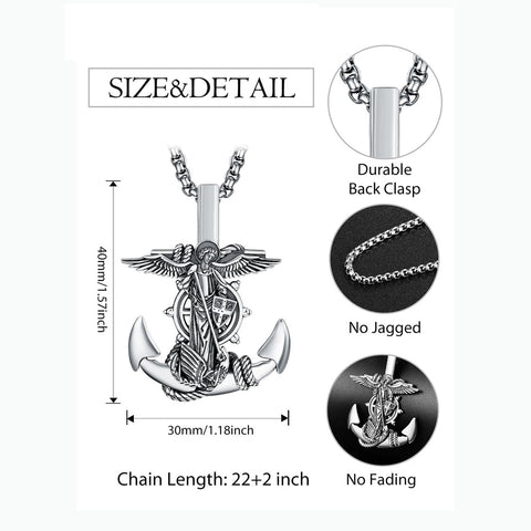 925 Sterling Silver Patron Saint Necklace  Amulet Necklace Cross Jewelry for Men with 2.5mm 22"+2" Rolo Chain