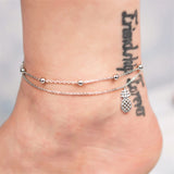 Womens Anklet 925 Sterling Silver  Layered Anklet Bracelet Dainty Beaded Chain Anklet Adjustable 11" Anklet for Women