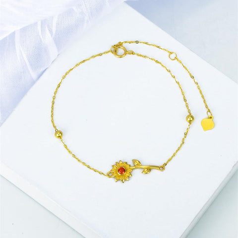 14K Real Gold Sunflower Ankle Bracelets for Women Dainty Adjustable Sun Flower Foot Anklets Jewelry Gifts for Mother Wife Girlfriend Girls 8 inch