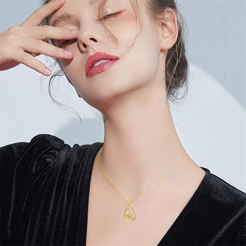 14K Solid Gold Cat Necklace for Women Cat Lover Gift Eternal Love Heart Necklace for Wife Girlfriend and Mom