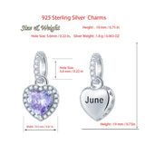 925 Sterling Silver Birthstone Charms Heart Dangle Charm Compatible with Pandora Charm Bracelet Necklace Gifts for Women