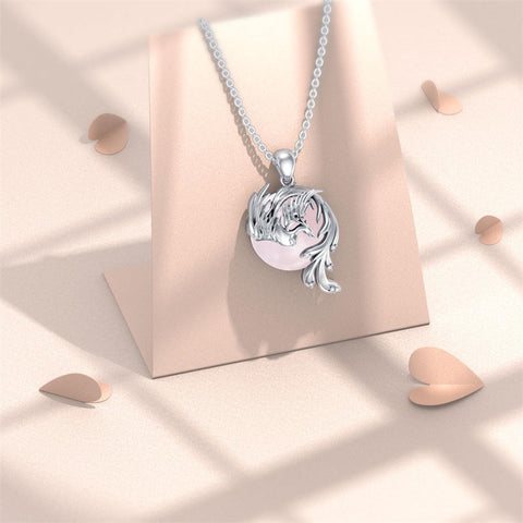 925 Silver Dragon/ Wyvern Rose Quartz Necklace Silver Phoenix Necklace Gift for Women