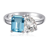 925 Sterling Silver Engagement Ring 1.5ct Double Stone Ring Emerald & Pear Cut Wedding Eternity Ring Cubic Zirconia
