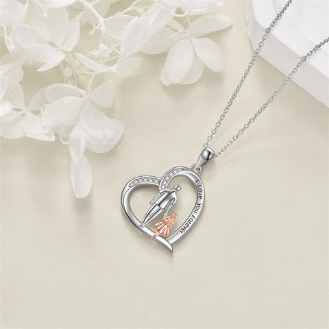 925 Sterling Silver Father Daughter Heart Pendant Necklace from Dad I Love You Forever Jewelry