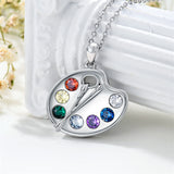Artist Paint Palette and Brush Necklace 925 Sterling Silver Pigment Necklace Colorful Painters Pendant Painter Charm Necklace