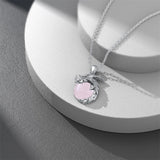 925 Silver Dragon/ Wyvern Rose Quartz Necklace Silver Phoenix Necklace Gift for Women