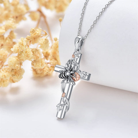 Bee/Hummingbird/Butterfly Necklace Cross Jewelry Gifts 925 Sterling Silver Cross Pendant Necklace for Her Women Girls