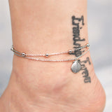 Womens Anklet 925 Sterling Silver  Layered Anklet Bracelet Dainty Beaded Chain Anklet Adjustable 11" Anklet for Women